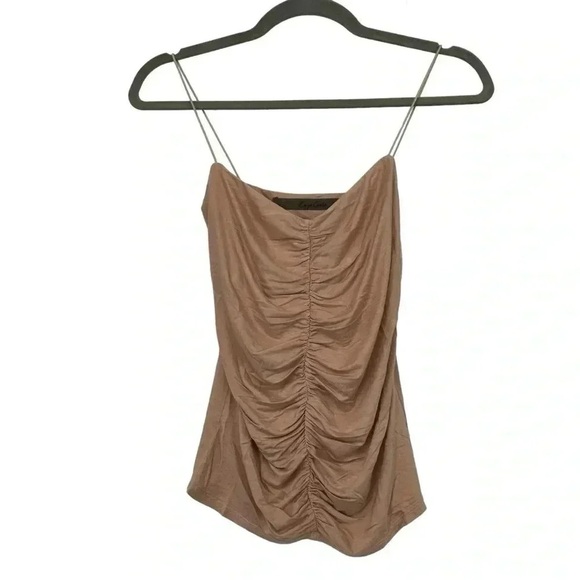 ENZA COSTA RUCHED CAMISOLE TOP SMALL DK NUDE VISCOSE LYCRA STRETCH TANK NWOT - Picture 1 of 13